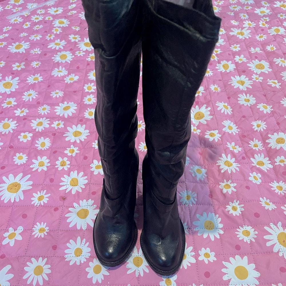 Aldo Black Leather Wedge Boots